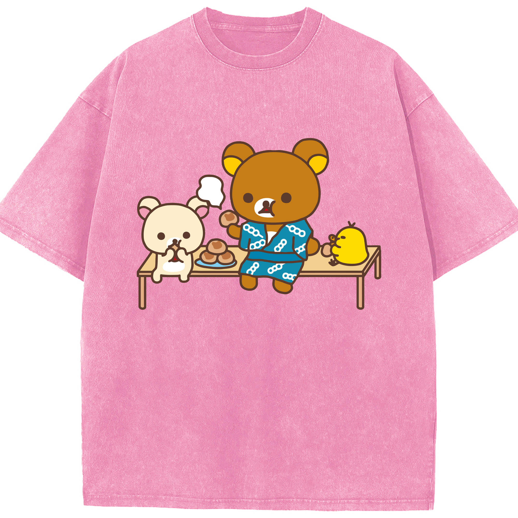 （画像用） リラックマ リラックマ キイロイトリ Rilakkuma Korilakkuma Kiiroitori 綿100% ヴィンテージ風 半袖Tシャツ（フロントプリント）
